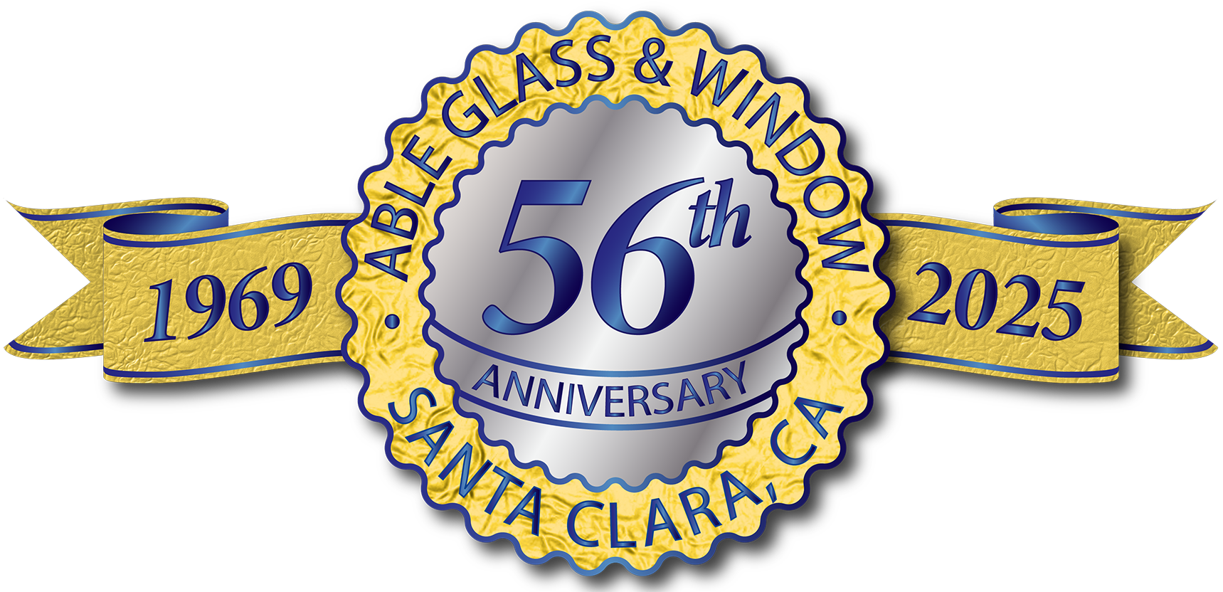 55th year anniversary label in blue and sliver